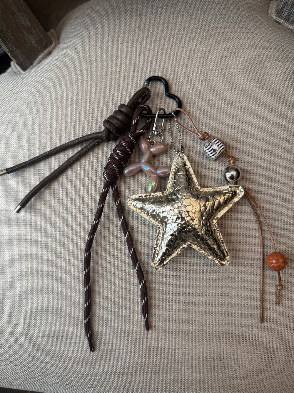 Puffy Star Bag Charm Keychain with Cord & Charms